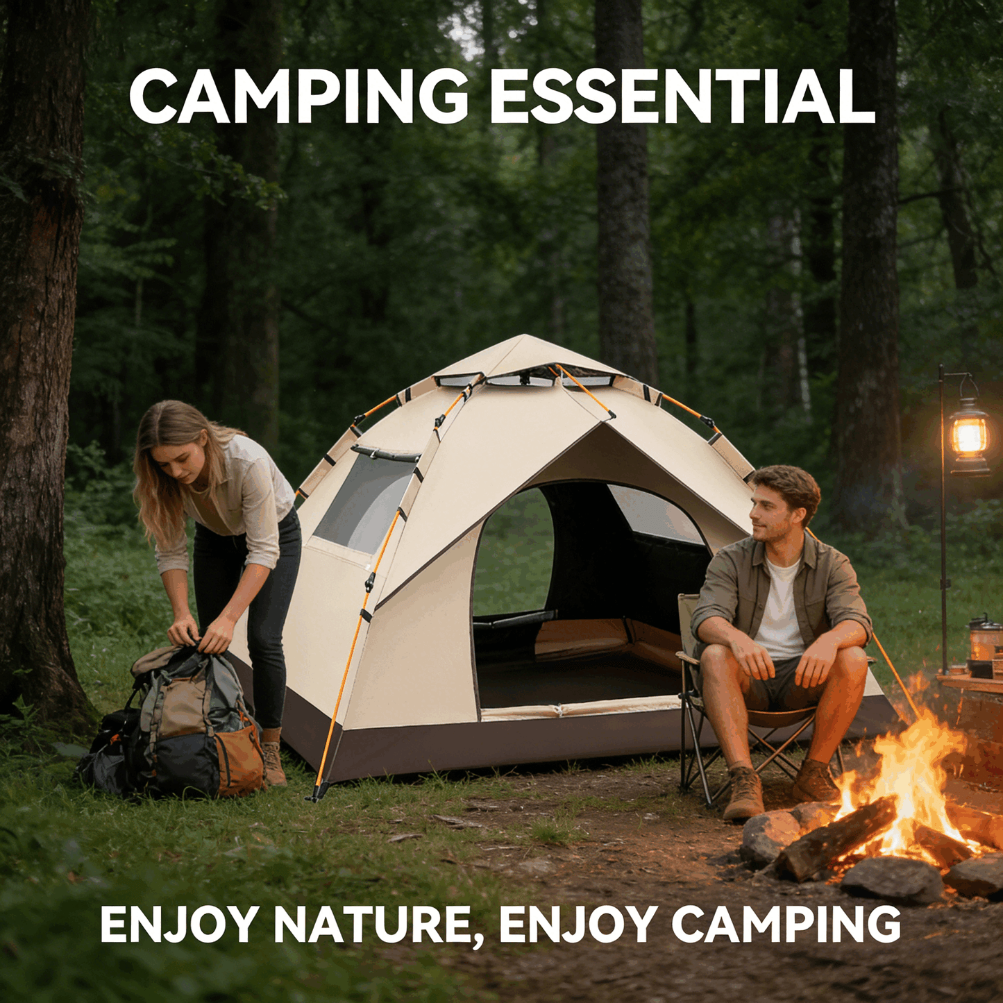 2 Person Tent for Camping, Instant Pop Up Camping Tent with Screen Porch, Family Tent for Outdoor/Hiking/Traveling, with Tote Bag, Camp Dome