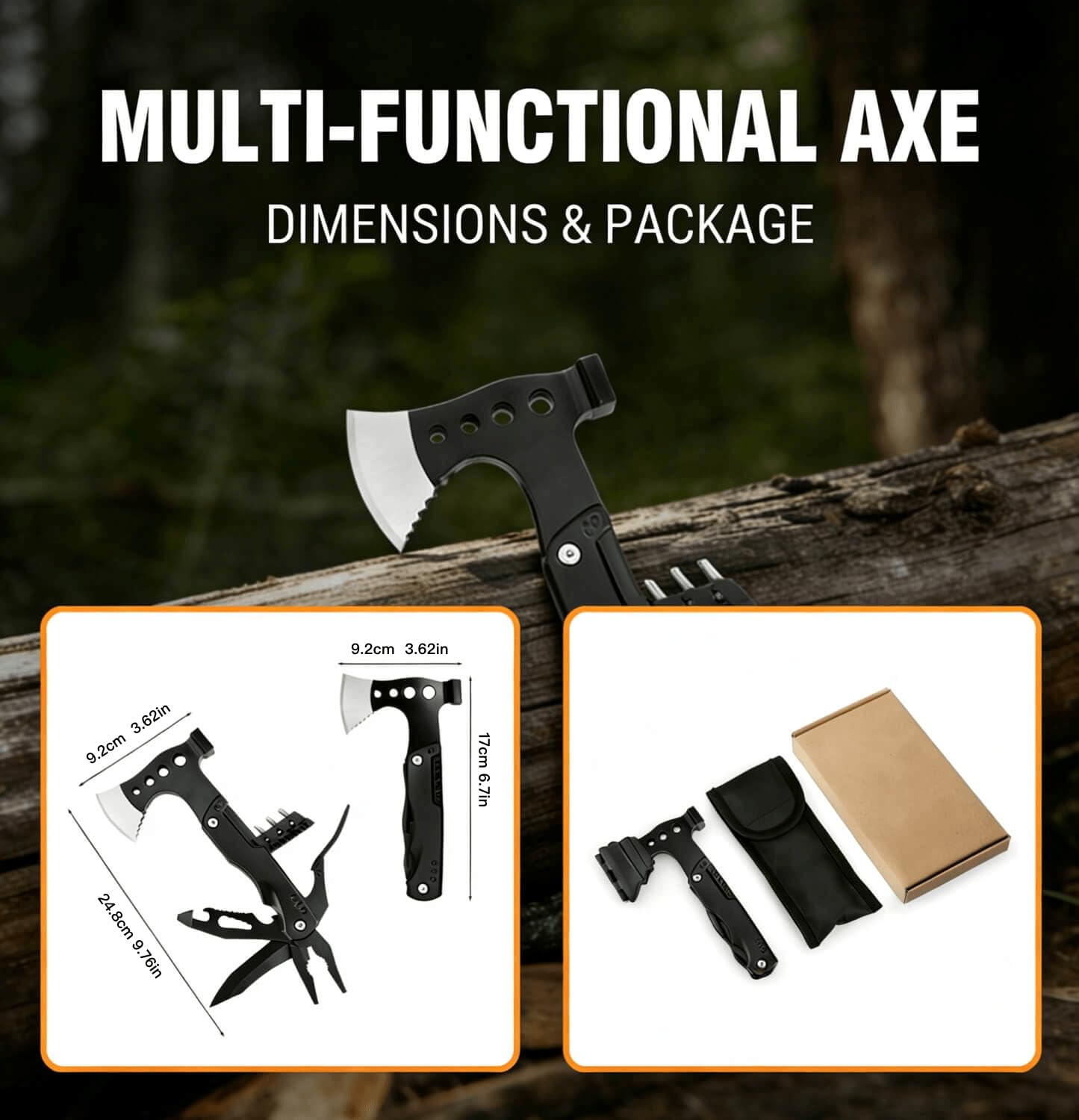 Multitool Axe Hammer Camping Accessories, Valentines Day Birthday Gifts for Him Men Husband, Survival Gear and Equipment, Unique Hunting Fishing Gift Ideas for Him Boyfriend Grandpa