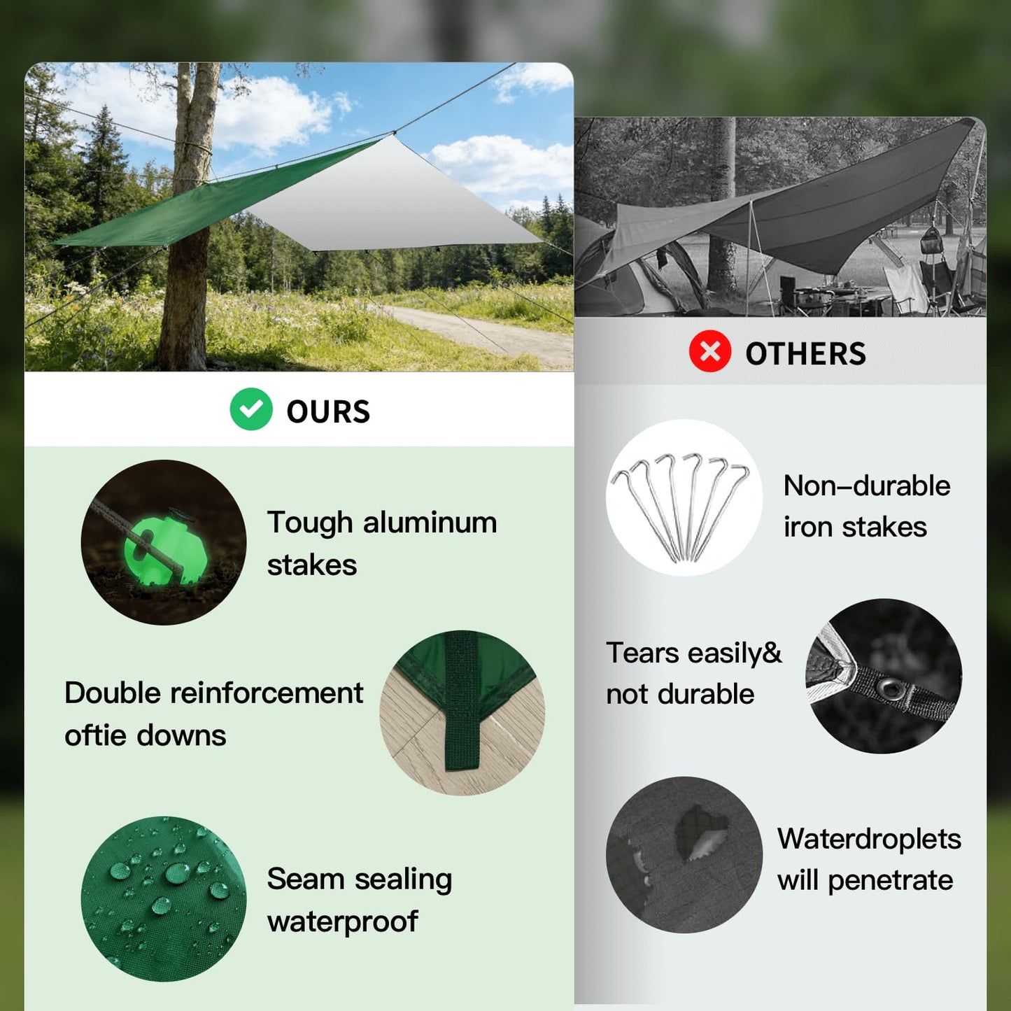 Waterproof Camping Tarp Tent Hammock Rain Fly, Mutifunctional Tent Footprint Lightweight Tarp for Camping, Hiking and Survival Shelter