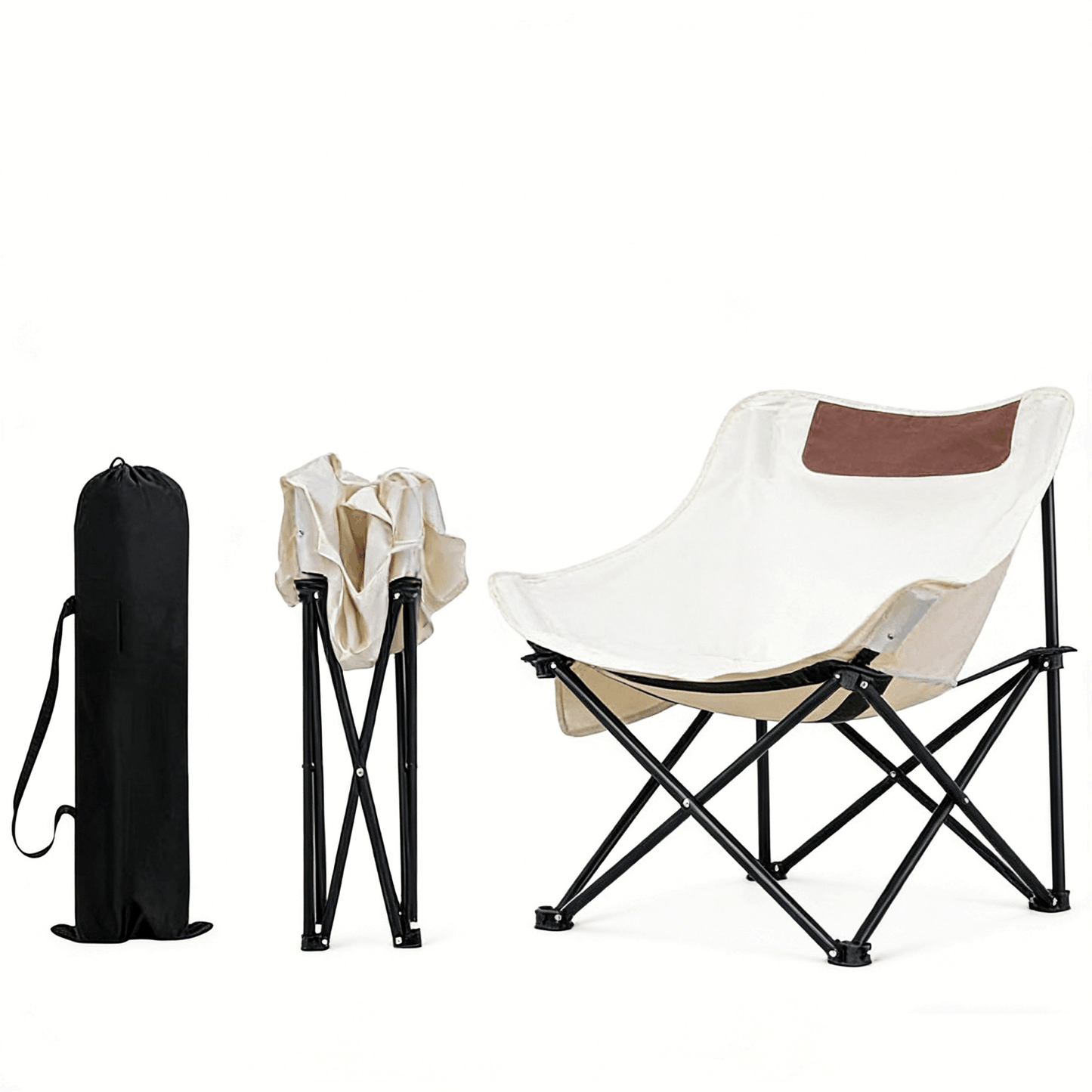 Folding Camping Chair, Portable Outdoor Backpacking Chair for Fishing, Hiking, Picnic, Camping, Beach, Lawn, Concert, Ultralight Compact Camping Chair with Carry Bag, 23"D x 14.2"W x 14.2"H (Beige)