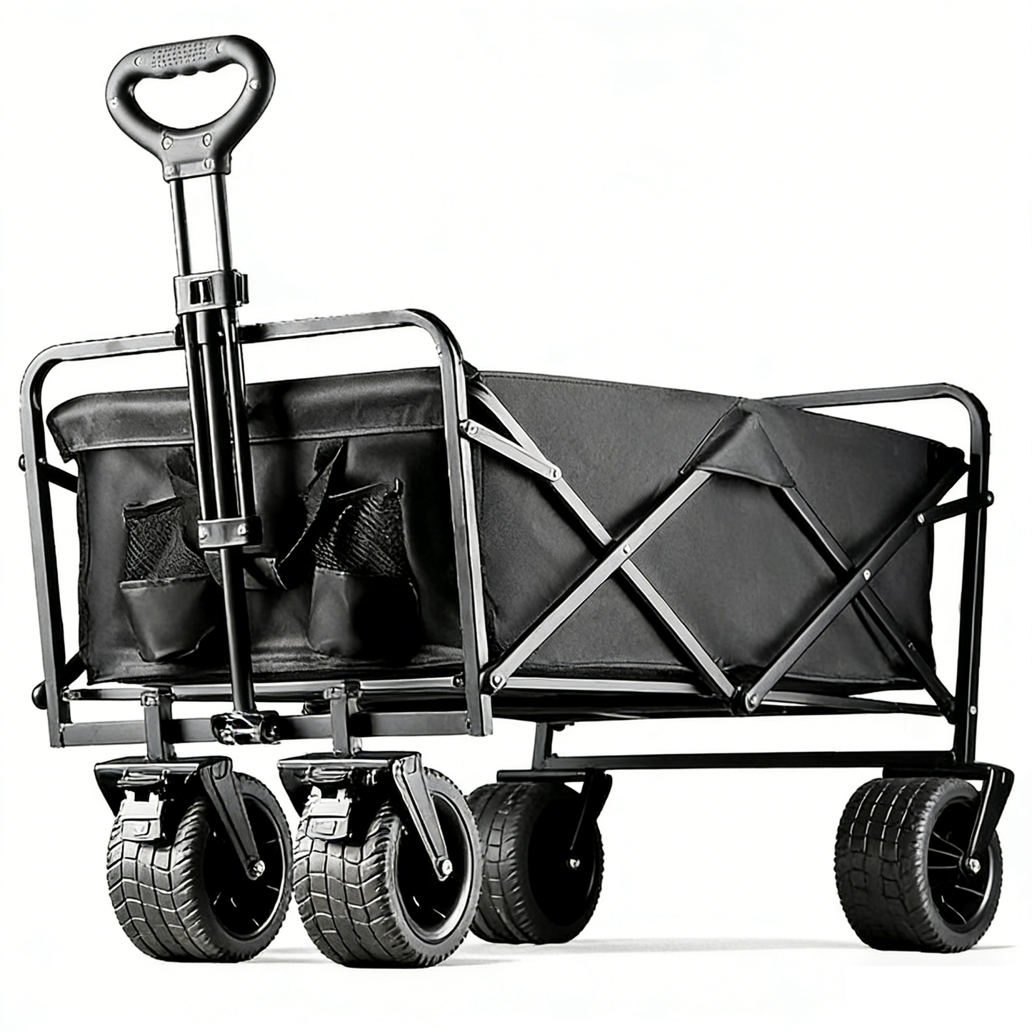 Foldable Wagon - 300lbs Collapsible Garden Carts with All Terrain Wheels for Outdoor Camping Sports Shopping Gardening - Heavy Duty Portable Utility Trolley (Black)