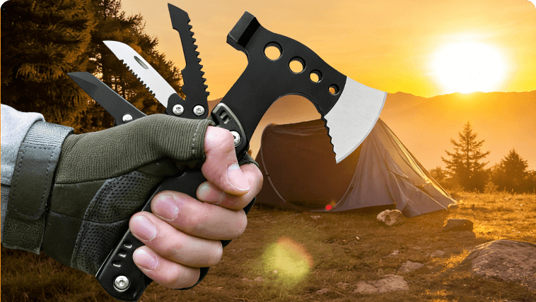 Multitool Axe Hammer Camping Accessories, Valentines Day Birthday Gifts for Him Men Husband, Survival Gear and Equipment, Unique Hunting Fishing Gift Ideas for Him Boyfriend Grandpa