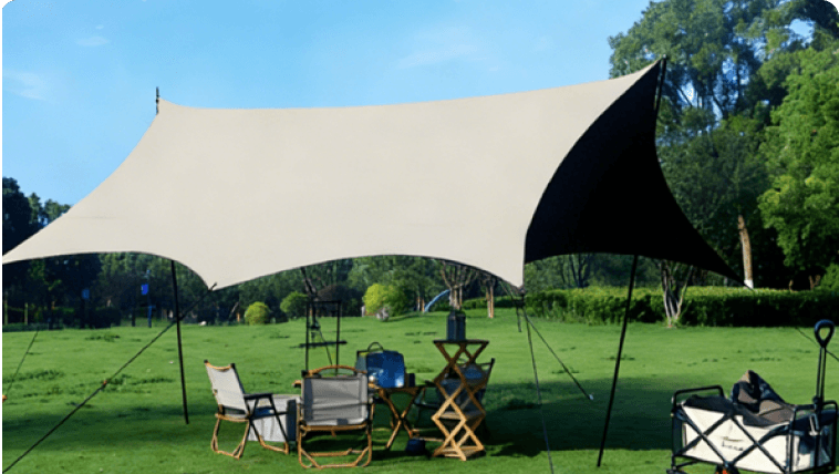 Camping Rain Fly with Heavy Duty Poles Kit, 15x10FT Tarp Oxfordfabric Tent Waterproof UV Protection, Fits 8-12 People for Outdoor Hammock Shelter Camping Tarp Pad, Hiking, Camper Gear