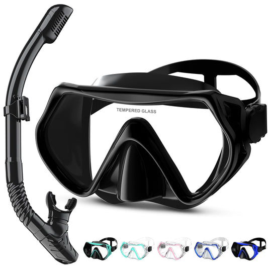 Snorkeling Gear, Dry Snorkel Set180° Panoramic Wide View,Anti-Fog Scuba Diving Mask, Professional Snorkeling Gear for Free Breathing, Swimming, Diving
