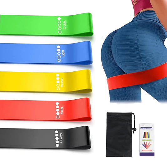Resistance Bands Set of 5 – Long Exercise Loop Bands for Workout, Pull Up Assistance, Physical Therapy, Home Gym & Full Body Training – Fitness Bands for Men & Women with Carry Bag & Guide