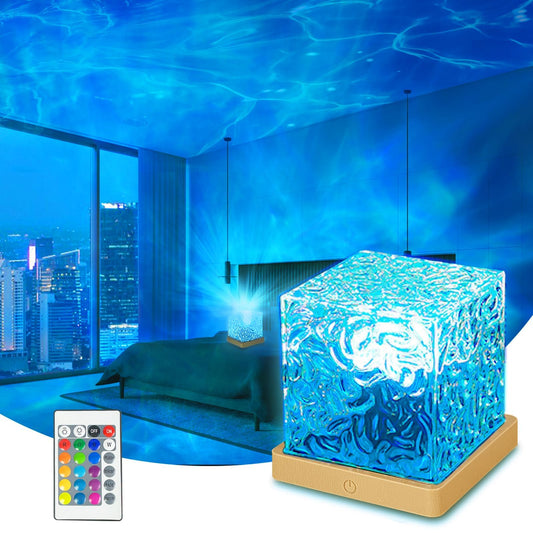 Ocean Wave Projector Light, 16 Colors Luminorthe Cube Lamp, 3D Holographic Water Ripple Lamp with Remote Control, Night Light for Bedroom, Home, Party Mood Lighting