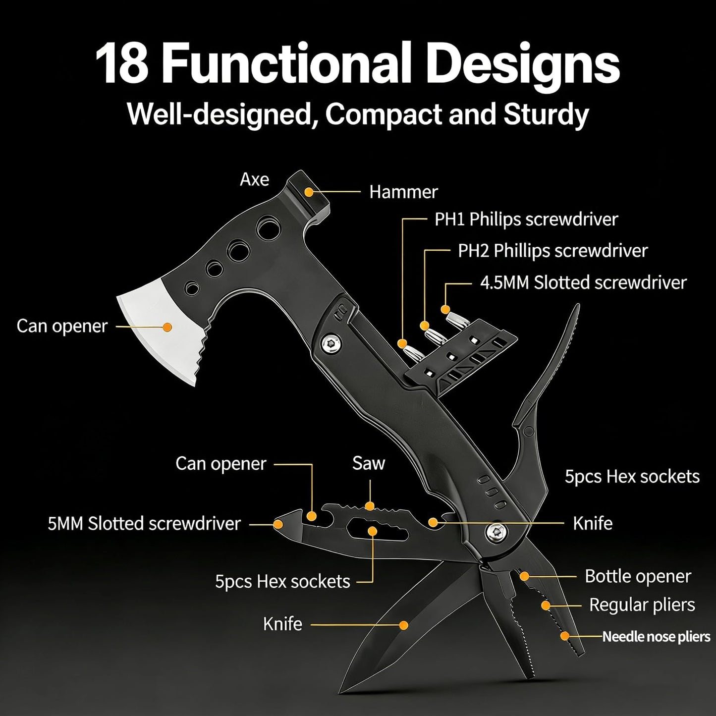 Multitool Axe Hammer Camping Accessories, Valentines Day Birthday Gifts for Him Men Husband, Survival Gear and Equipment, Unique Hunting Fishing Gift Ideas for Him Boyfriend Grandpa