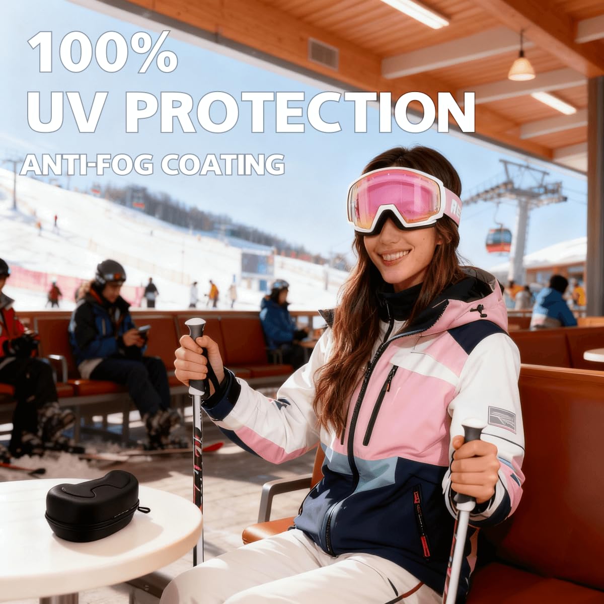 Christmas Ski Goggles OTG for Women & Men – Anti-Fog Mirrored Snowboard Goggles with UV400 Protection, Helmet Compatible, HD Clear Wide View + Hard Case