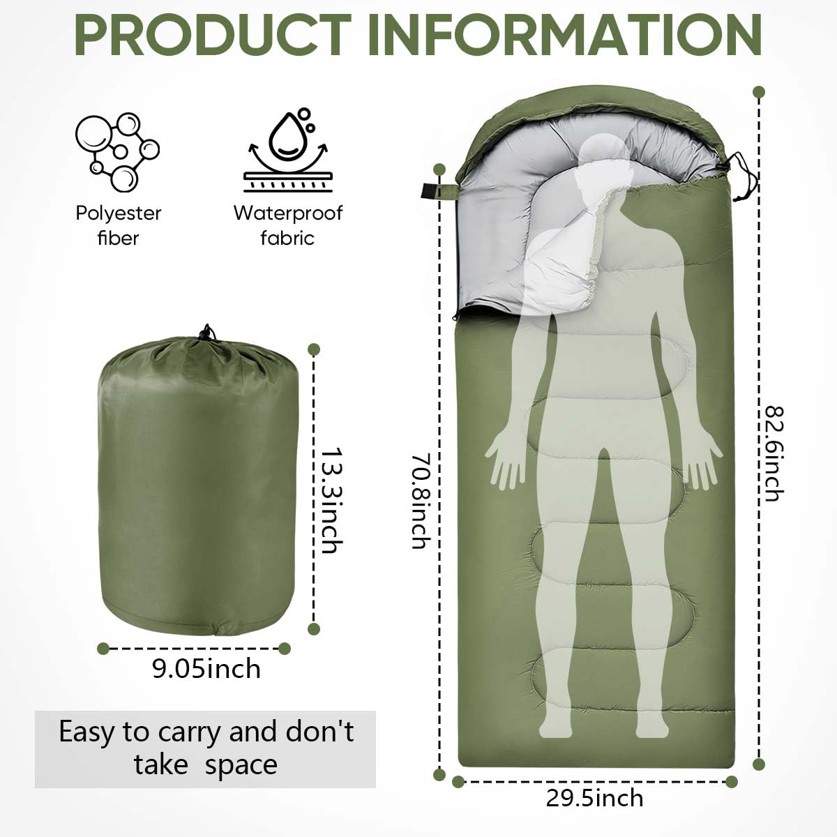 Sleeping Bag Camping Sleeping Bag Ultralight 4 Season Warm Envelope Backpacking Bags for Outdoor Traveling Hiking for Adult(Green 0.95KG)