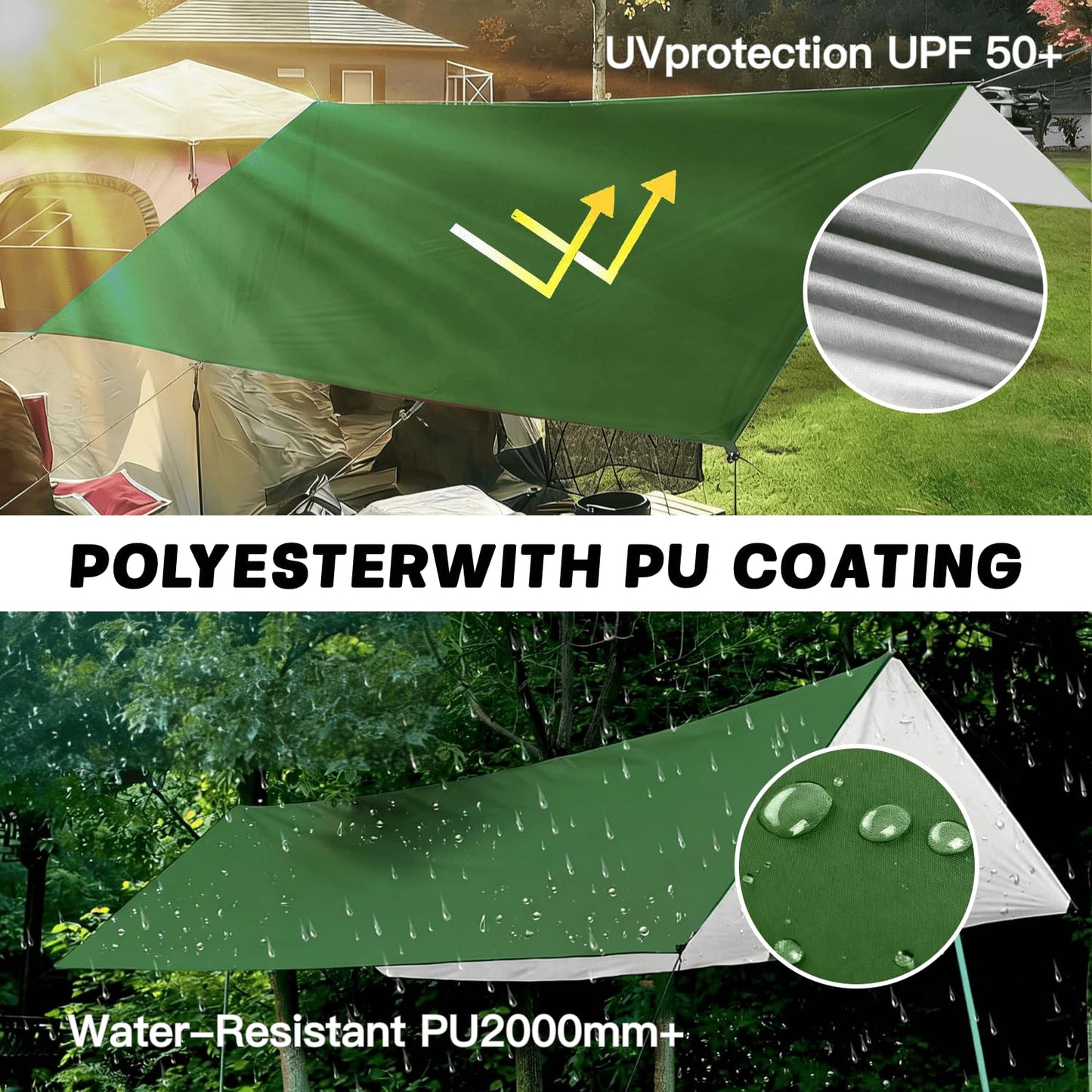 Waterproof Camping Tarp Tent Hammock Rain Fly, Mutifunctional Tent Footprint Lightweight Tarp for Camping, Hiking and Survival Shelter
