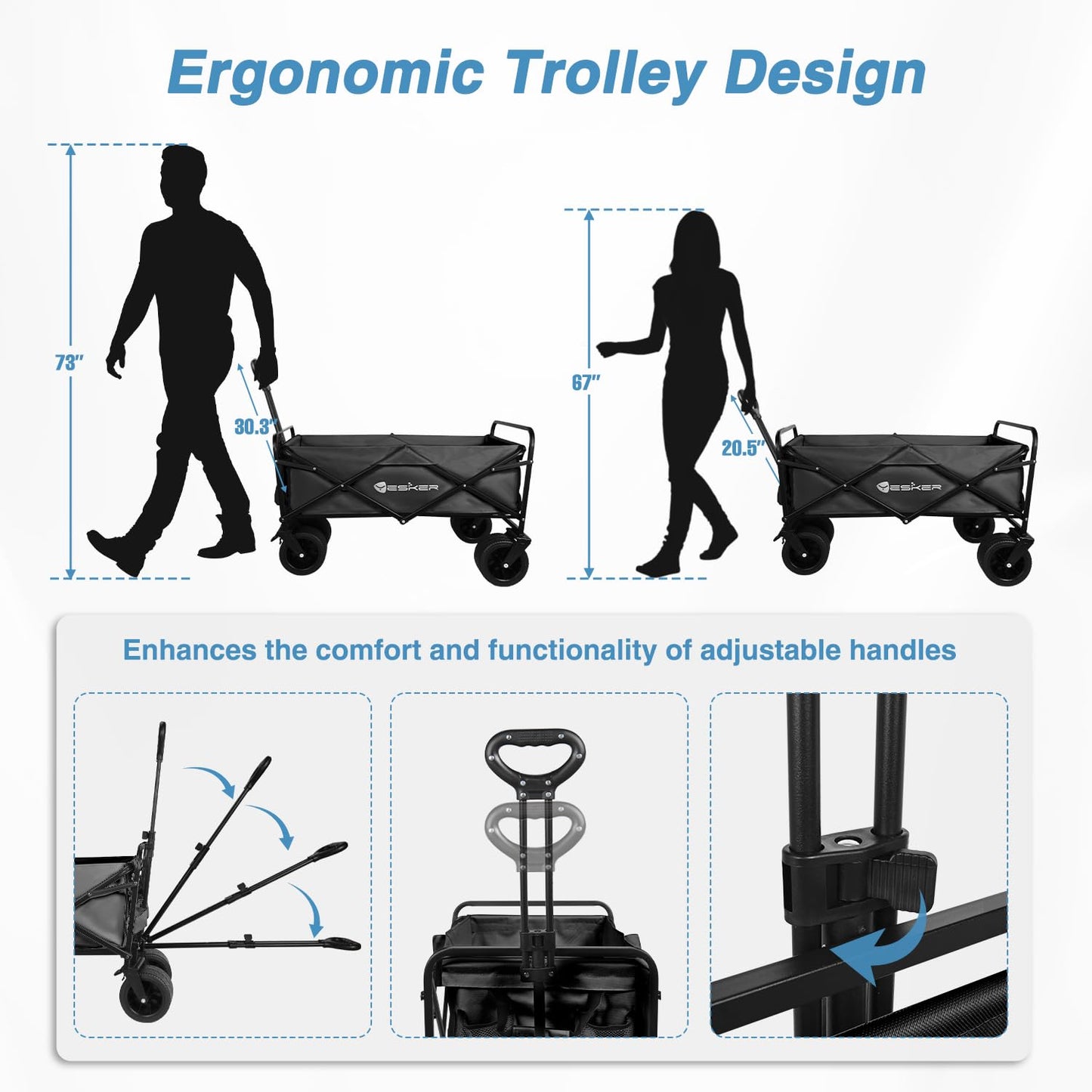Foldable Wagon - 300lbs Collapsible Garden Carts with All Terrain Wheels for Outdoor Camping Sports Shopping Gardening - Heavy Duty Portable Utility Trolley (Black)