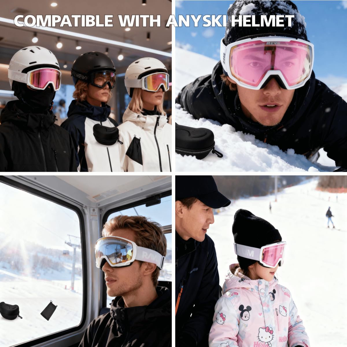 Christmas Ski Goggles OTG for Women & Men – Anti-Fog Mirrored Snowboard Goggles with UV400 Protection, Helmet Compatible, HD Clear Wide View + Hard Case
