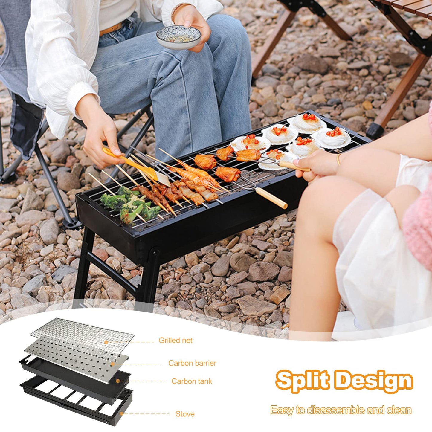 Charcoal Grills Quality Portable Hibachi BBQ Lamb Skewer Folded Camping Barbecue Grill for Garden Backyard Party Picnic Travel Outdoor Cooking Use