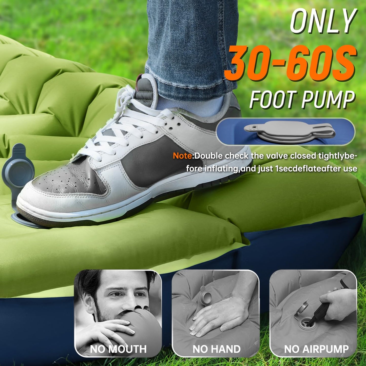 Camping Sleeping Pad, Self Inflating Sleeping Pad with Pillow Built-in Foot Pump Portable Inflatable Sleeping Pads Compact for Outdoor Camping, Backpacking, Hiking, Tents