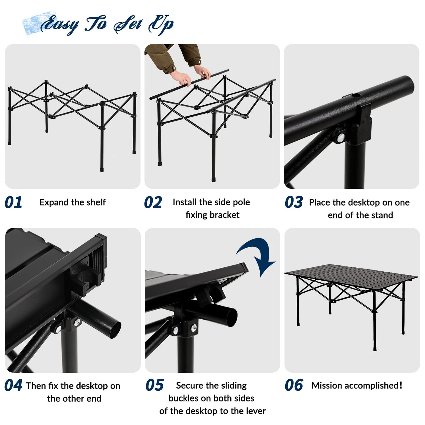 Camping Table Folding Portable Camp Table with 6 Chairs, Folding Picnic Table with Carry Bag Indoor Outdoor for Camping, Beach, Patio, RV, Backyard BBQ, Sturdy, Stable, Easy to Carry, Black