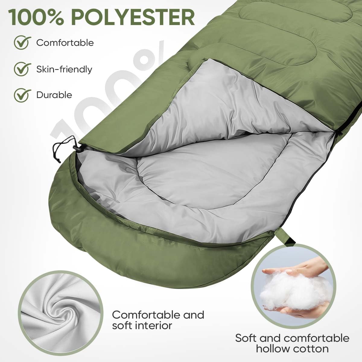 Sleeping Bag Camping Sleeping Bag Ultralight 4 Season Warm Envelope Backpacking Bags for Outdoor Traveling Hiking for Adult(Green 0.95KG)