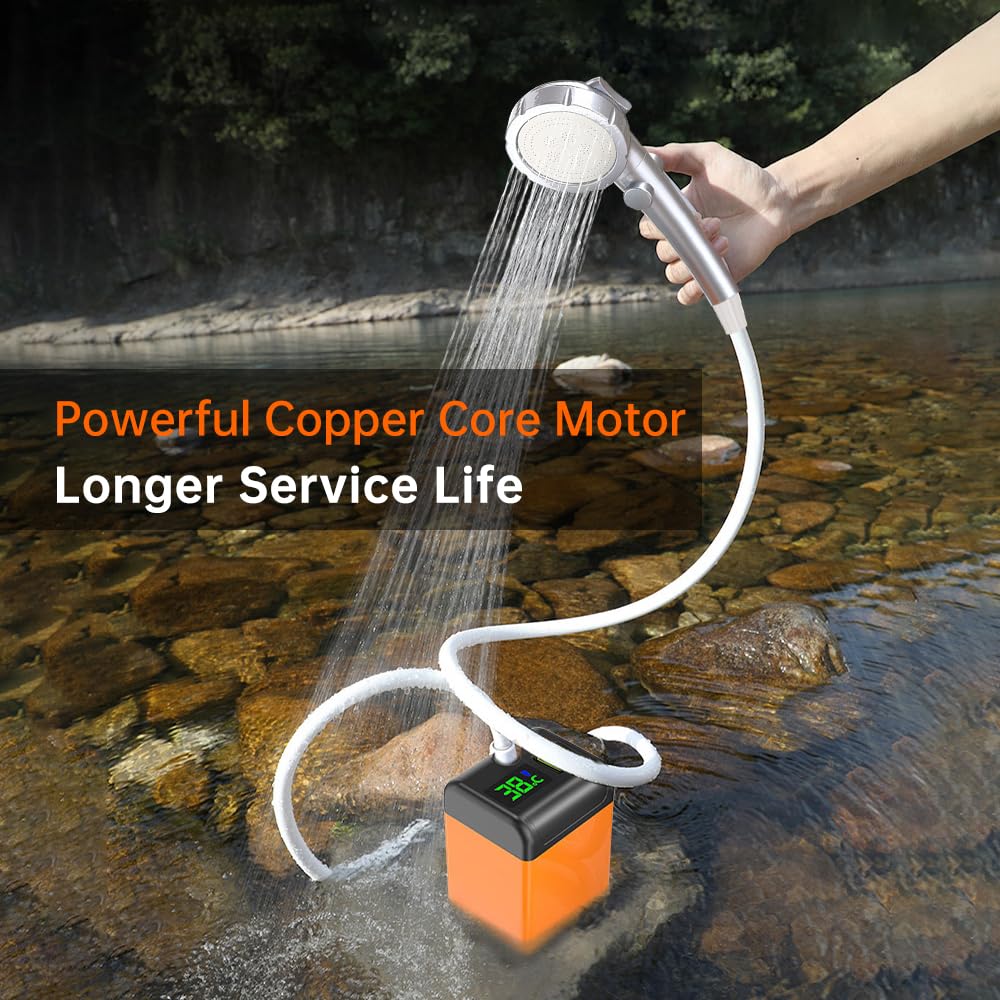 Camping Gear, Portable Shower for Camping, Outdoor Electric Shower Rechargeable Pumps with Digital Display, Camping Shower Head Nozzle