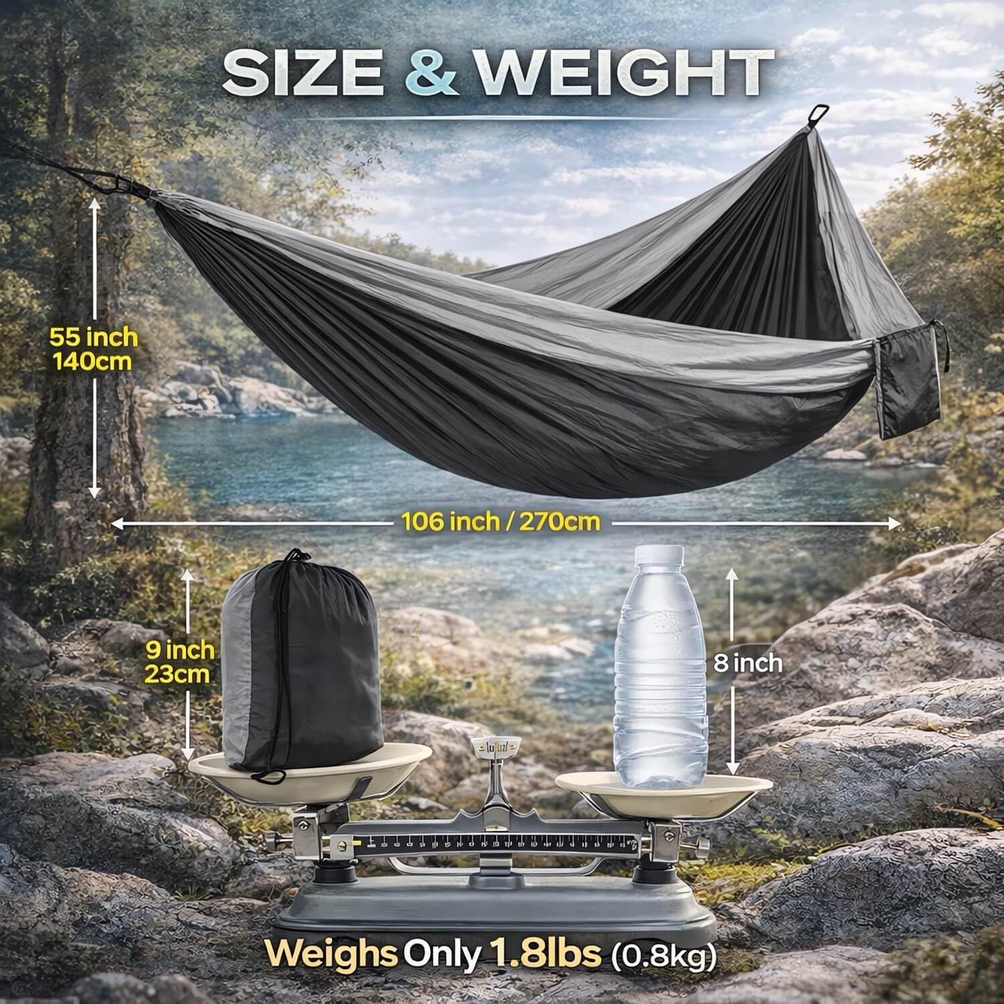 Camping Hammock, Portable Hammocks with Tree Straps & Attached Carry Bag, Camping Essentials Gear, Perfect for Outside Indoor Hiking Beach Backpack Travel