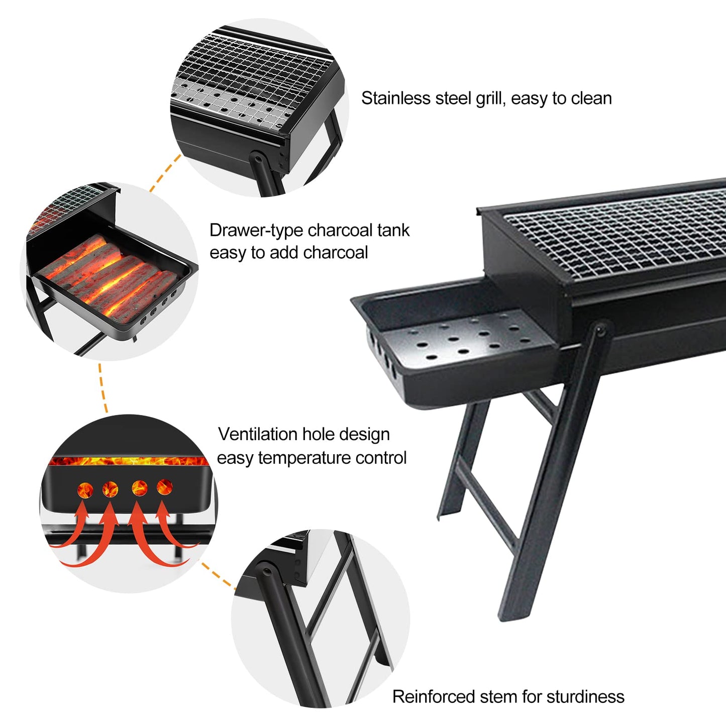 Charcoal Grills Quality Portable Hibachi BBQ Lamb Skewer Folded Camping Barbecue Grill for Garden Backyard Party Picnic Travel Outdoor Cooking Use