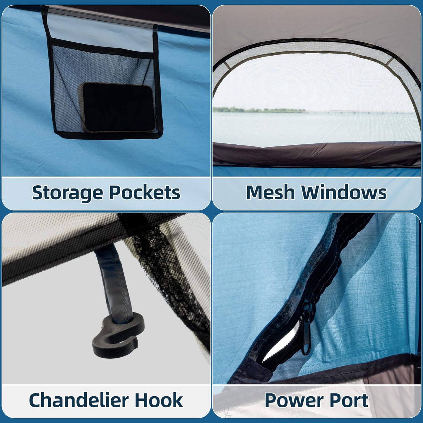 Outdoor Camping Tent Blue Grey 6 Person Tents Portable Large Instant Cabin Tent Easy Setup Waterproof Windproof with 5 Large Mesh Windows and Carry Bag for Outdoor Camping & Hiking