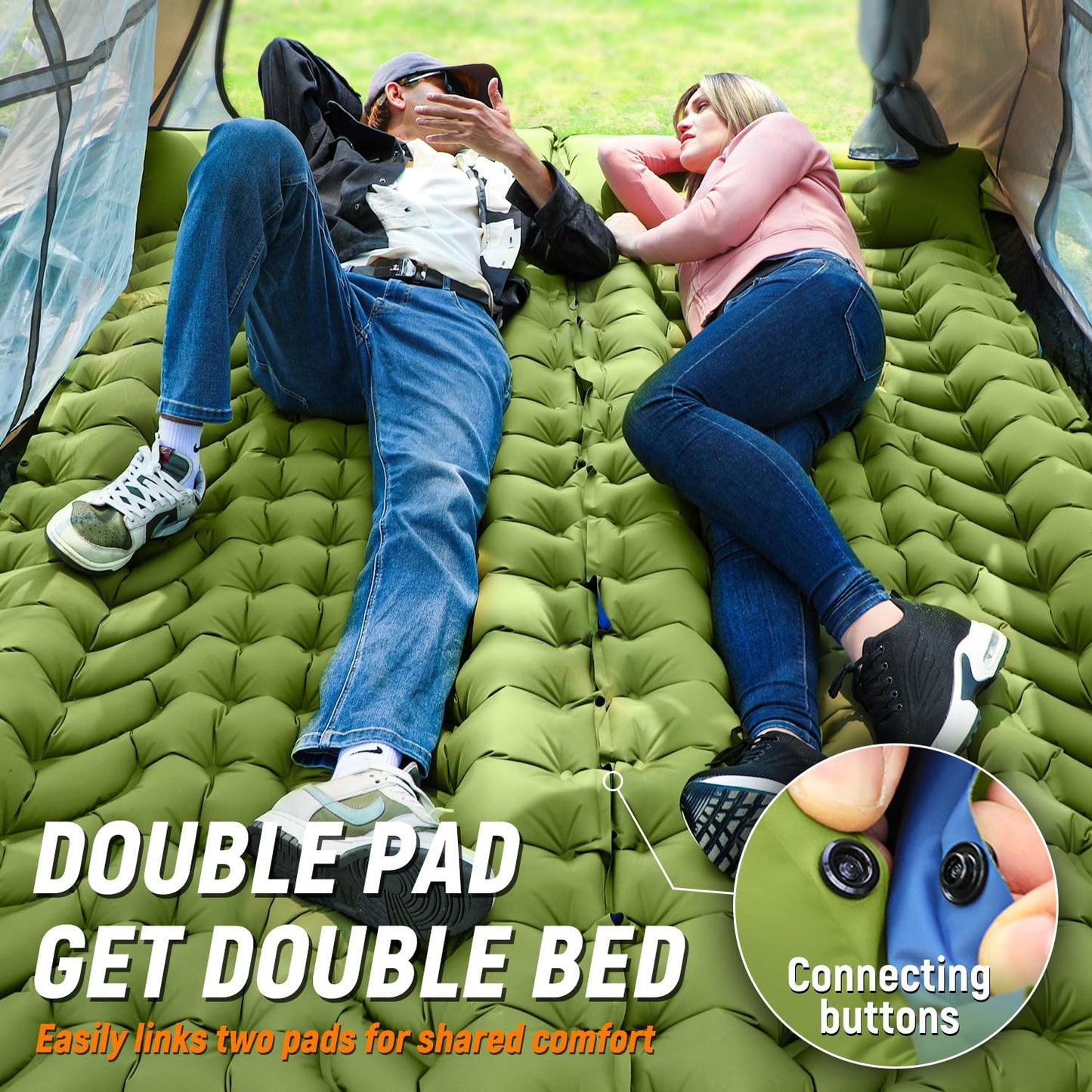 Camping Sleeping Pad, Self Inflating Sleeping Pad with Pillow Built-in Foot Pump Portable Inflatable Sleeping Pads Compact for Outdoor Camping, Backpacking, Hiking, Tents