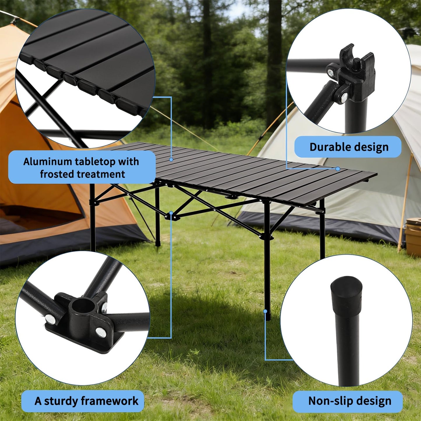 Camping Table Folding Portable Camp Table with 6 Chairs, Folding Picnic Table with Carry Bag Indoor Outdoor for Camping, Beach, Patio, RV, Backyard BBQ, Sturdy, Stable, Easy to Carry, Black