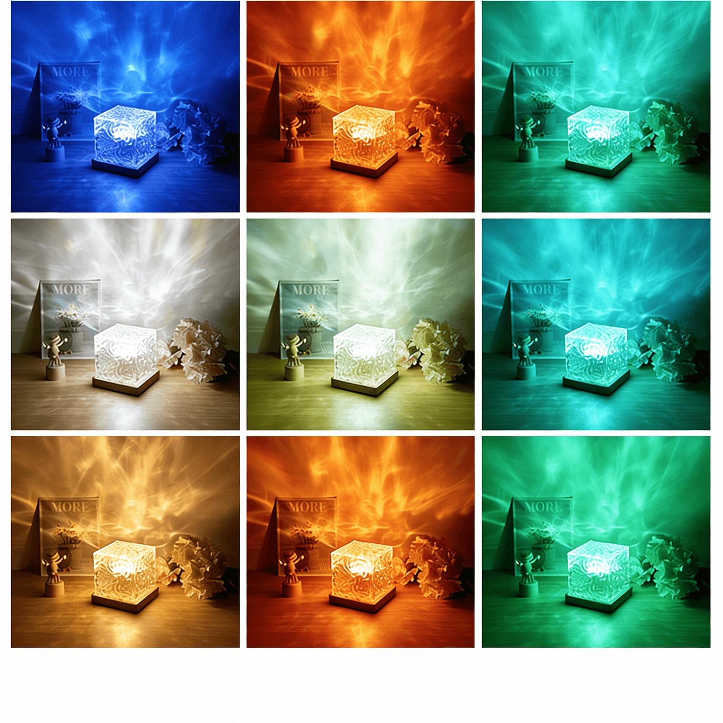 Ocean Wave Projector Light, 16 Colors Luminorthe Cube Lamp, 3D Holographic Water Ripple Lamp with Remote Control, Night Light for Bedroom, Home, Party Mood Lighting