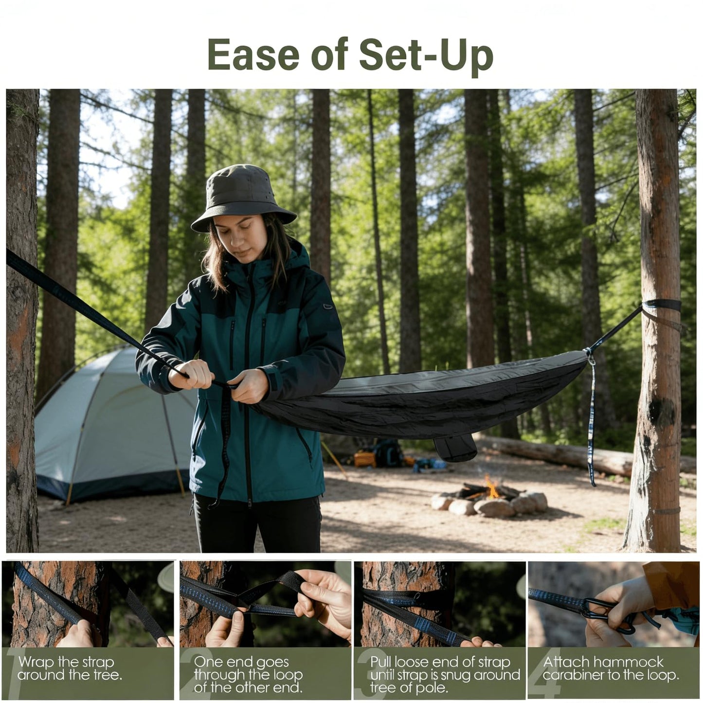 Camping Hammock, Portable Hammocks with Tree Straps & Attached Carry Bag, Camping Essentials Gear, Perfect for Outside Indoor Hiking Beach Backpack Travel