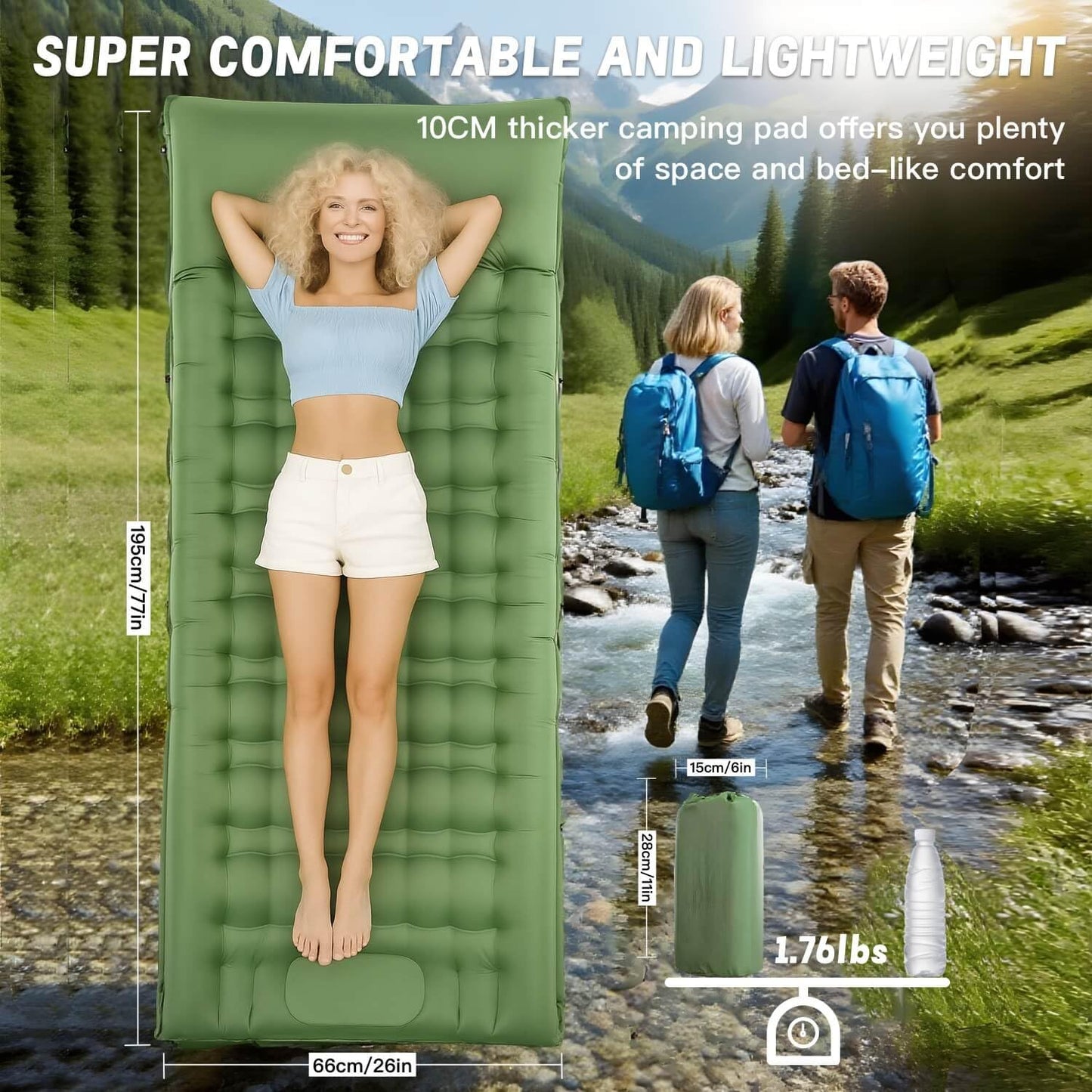 Sleeping Pad, Ultralight Inflatable Sleeping Pad for Camping, Built-in Pump, for Hiking, Backpacking, and Outdoor Travel – Waterproof, Tear-Resistant
