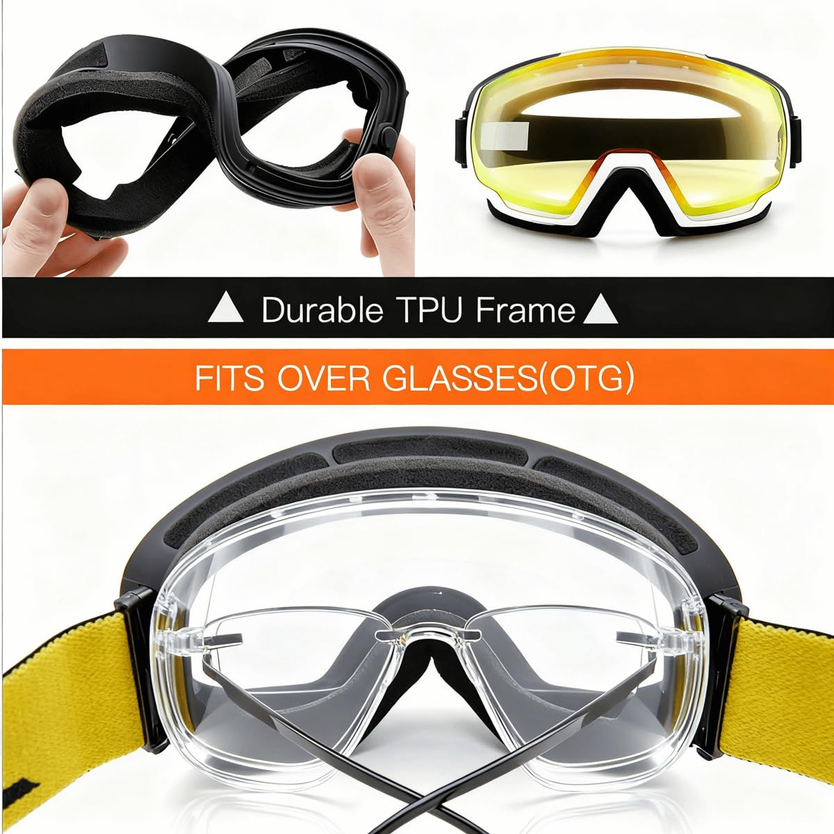 Christmas Ski Goggles OTG for Women & Men – Anti-Fog Mirrored Snowboard Goggles with UV400 Protection, Helmet Compatible, HD Clear Wide View + Hard Case