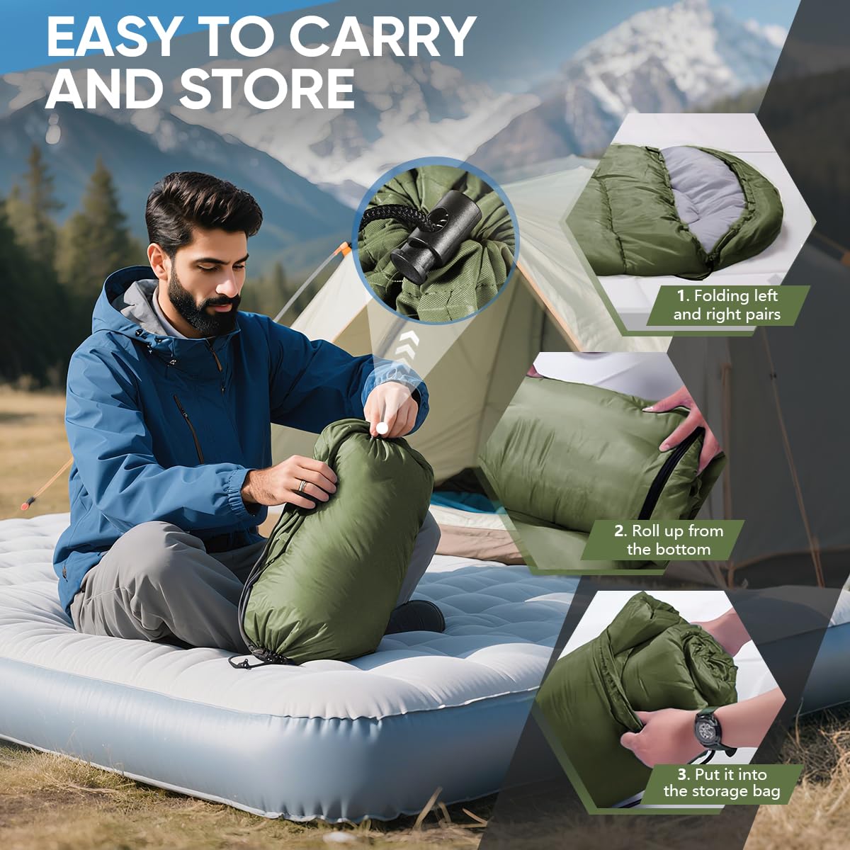 Sleeping Bag Camping Sleeping Bag Ultralight 4 Season Warm Envelope Backpacking Bags for Outdoor Traveling Hiking for Adult(Green 0.95KG)