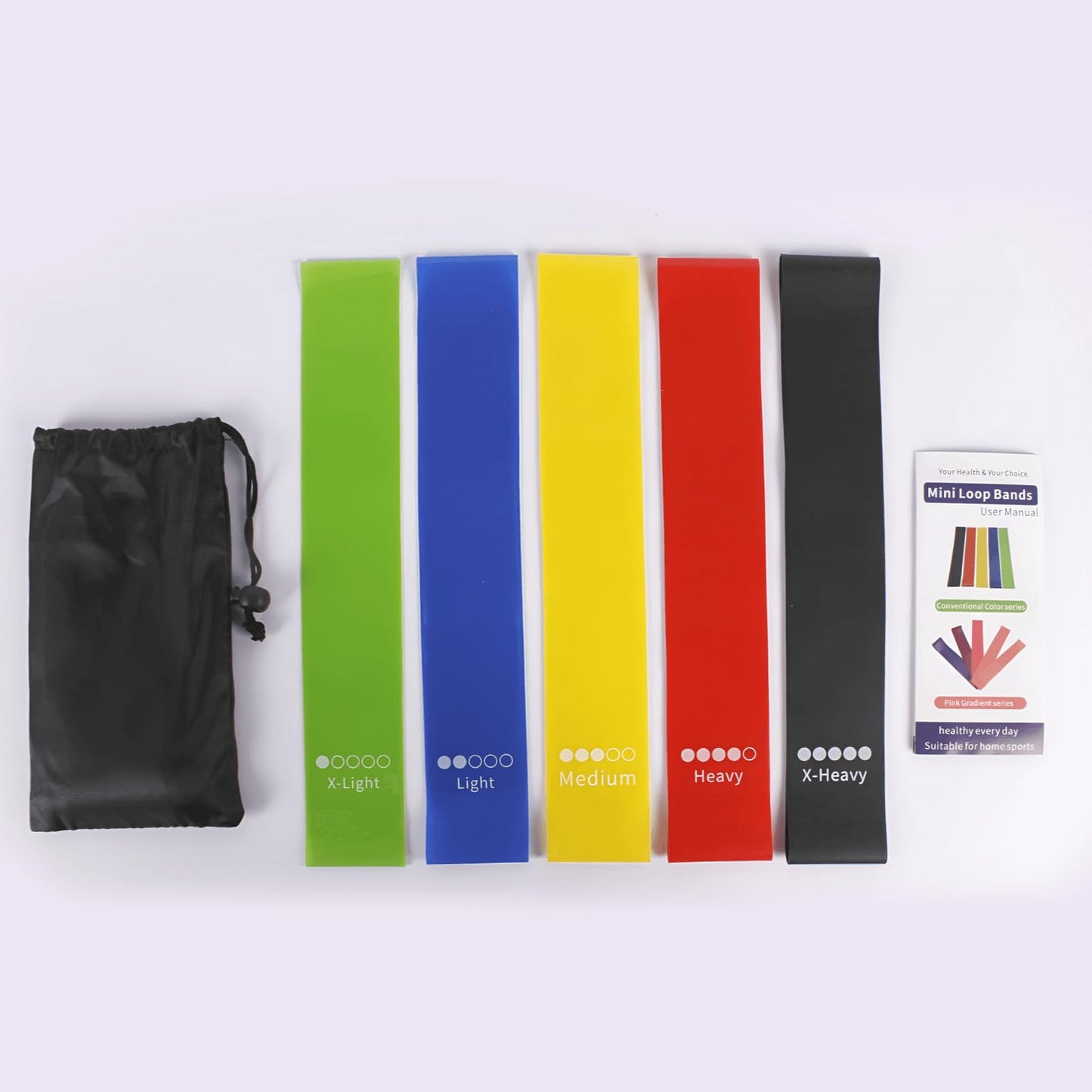 Resistance Bands Set of 5 – Long Exercise Loop Bands for Workout, Pull Up Assistance, Physical Therapy, Home Gym & Full Body Training – Fitness Bands for Men & Women with Carry Bag & Guide
