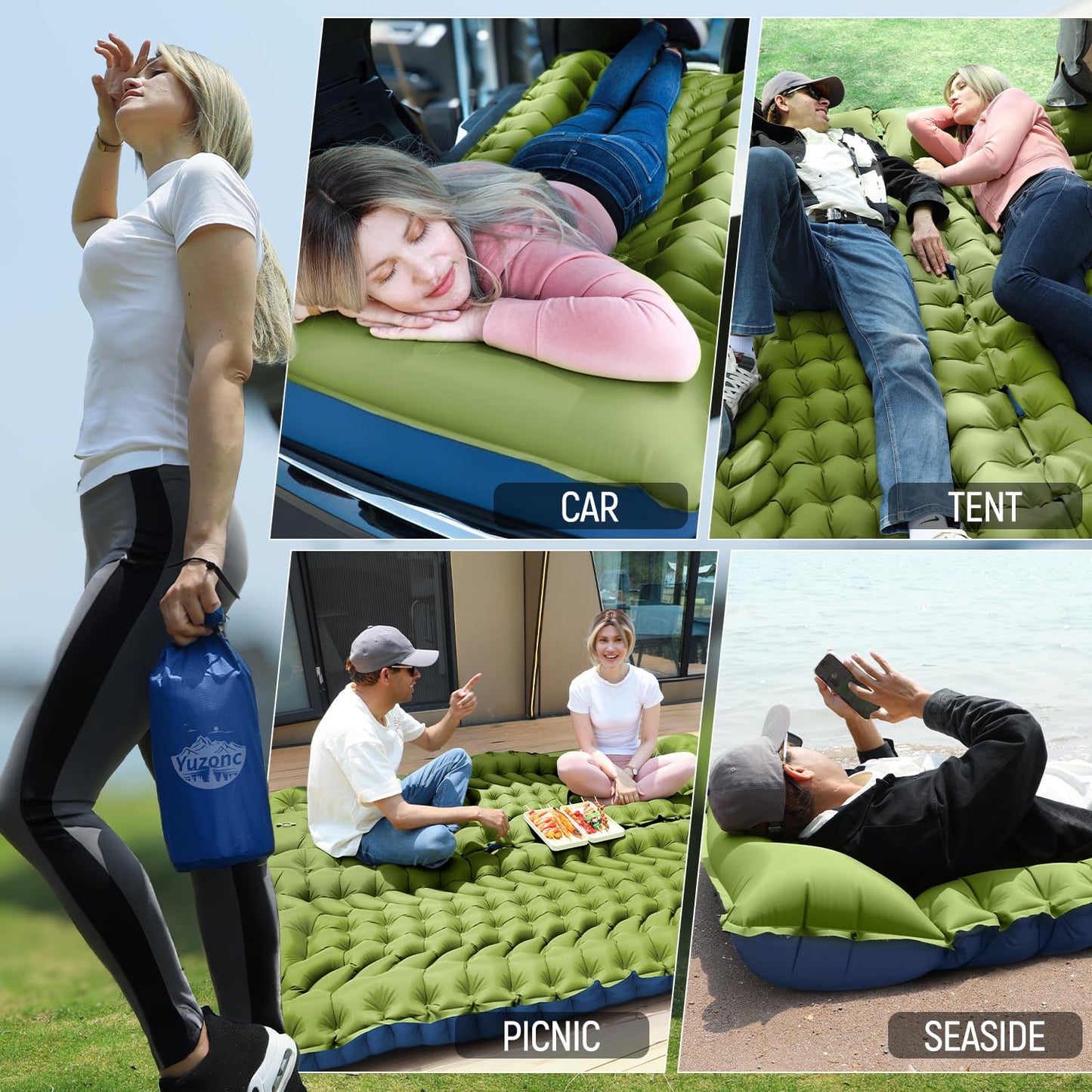 Camping Sleeping Pad, Self Inflating Sleeping Pad with Pillow Built-in Foot Pump Portable Inflatable Sleeping Pads Compact for Outdoor Camping, Backpacking, Hiking, Tents