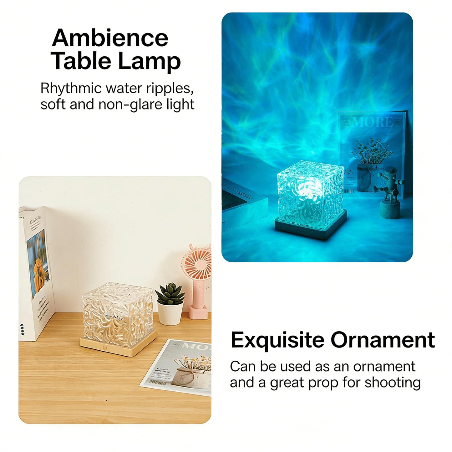 Ocean Wave Projector Light, 16 Colors Luminorthe Cube Lamp, 3D Holographic Water Ripple Lamp with Remote Control, Night Light for Bedroom, Home, Party Mood Lighting