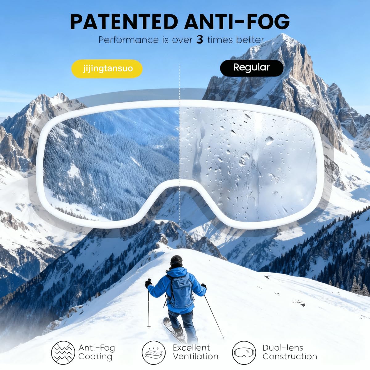 Christmas Ski Goggles OTG for Women & Men – Anti-Fog Mirrored Snowboard Goggles with UV400 Protection, Helmet Compatible, HD Clear Wide View + Hard Case