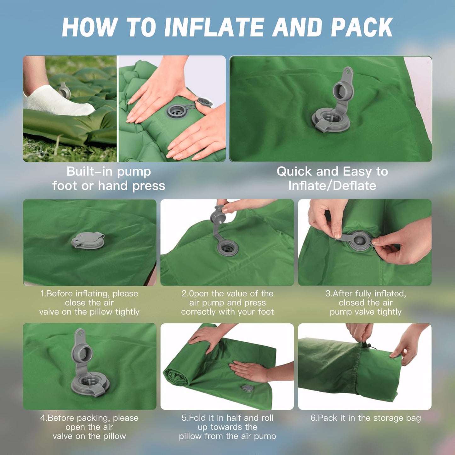 Sleeping Pad, Ultralight Inflatable Sleeping Pad for Camping, Built-in Pump, for Hiking, Backpacking, and Outdoor Travel – Waterproof, Tear-Resistant