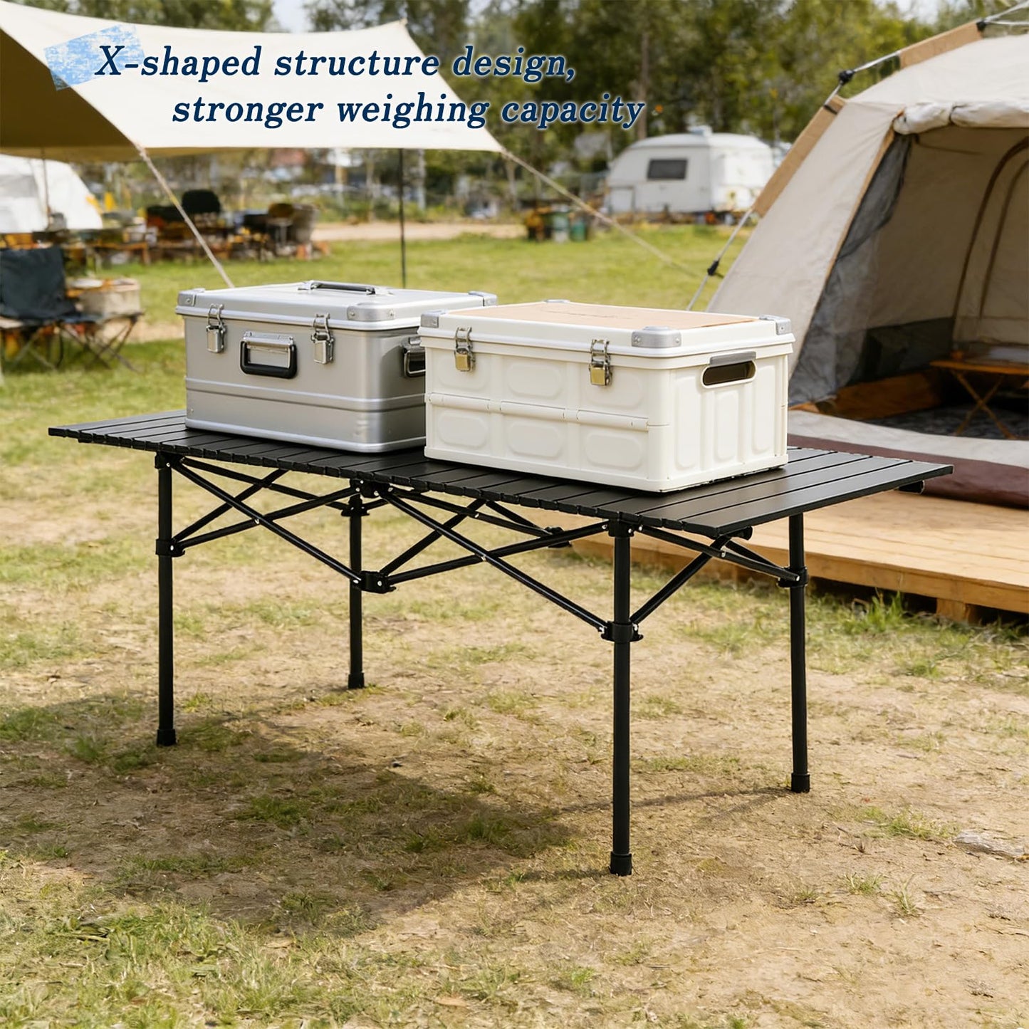 Camping Table Folding Portable Camp Table with 6 Chairs, Folding Picnic Table with Carry Bag Indoor Outdoor for Camping, Beach, Patio, RV, Backyard BBQ, Sturdy, Stable, Easy to Carry, Black