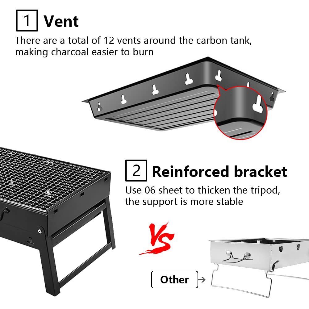 Portable Charcoal Grill Stainless Steel Winter Outdoor Folding BBQ Tabletop Barbecue Grill Tools for Camping Hiking Picnics, Travel, Garden, Outdoor