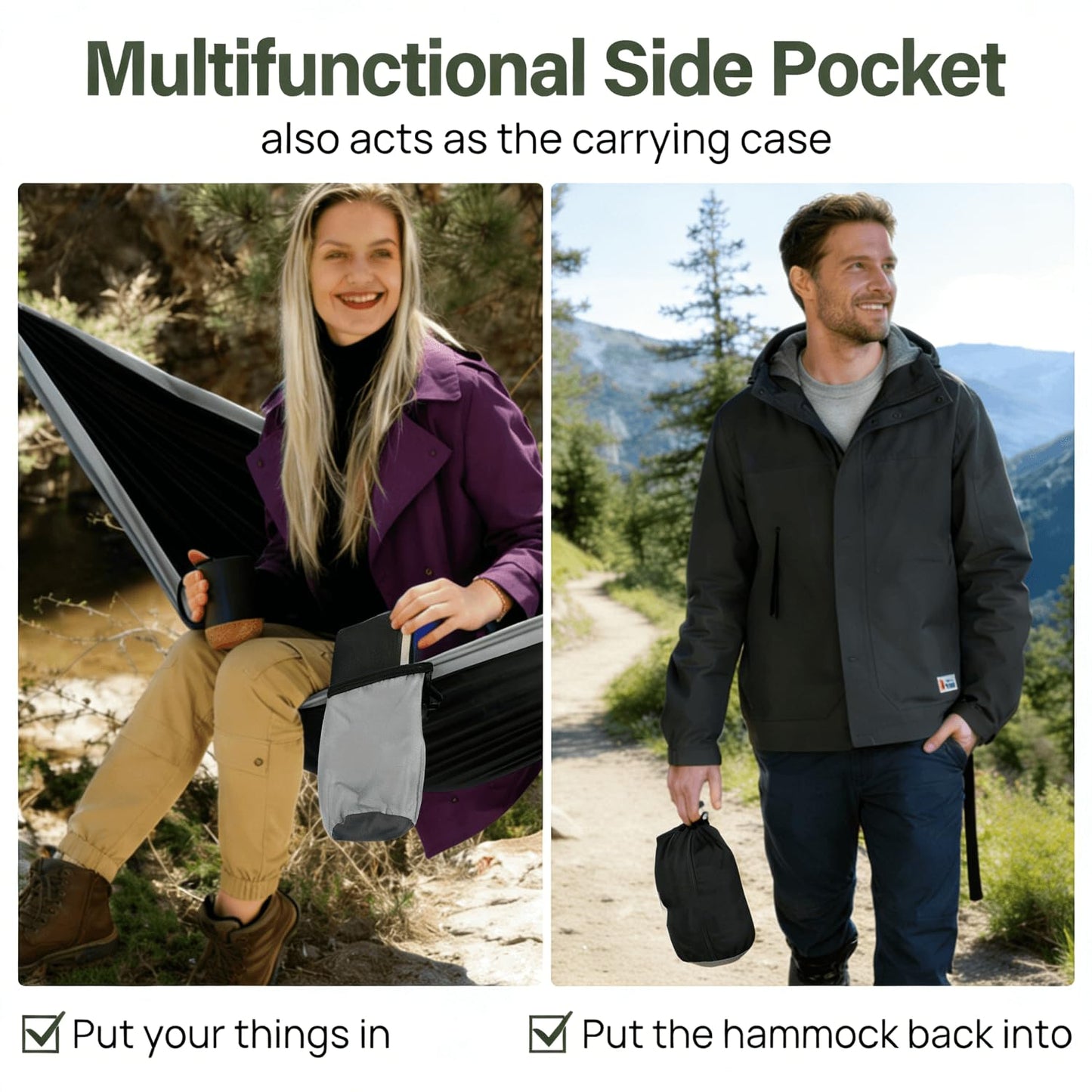 Camping Hammock, Portable Hammocks with Tree Straps & Attached Carry Bag, Camping Essentials Gear, Perfect for Outside Indoor Hiking Beach Backpack Travel