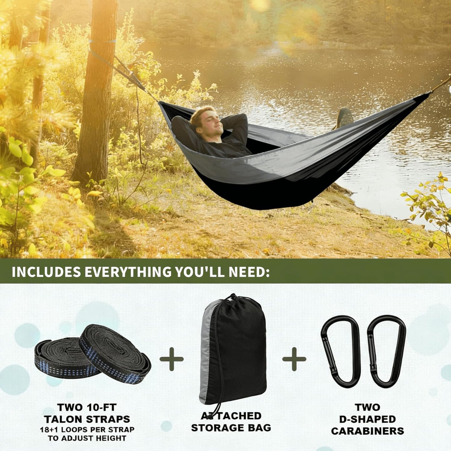 Camping Hammock, Portable Hammocks with Tree Straps & Attached Carry Bag, Camping Essentials Gear, Perfect for Outside Indoor Hiking Beach Backpack Travel