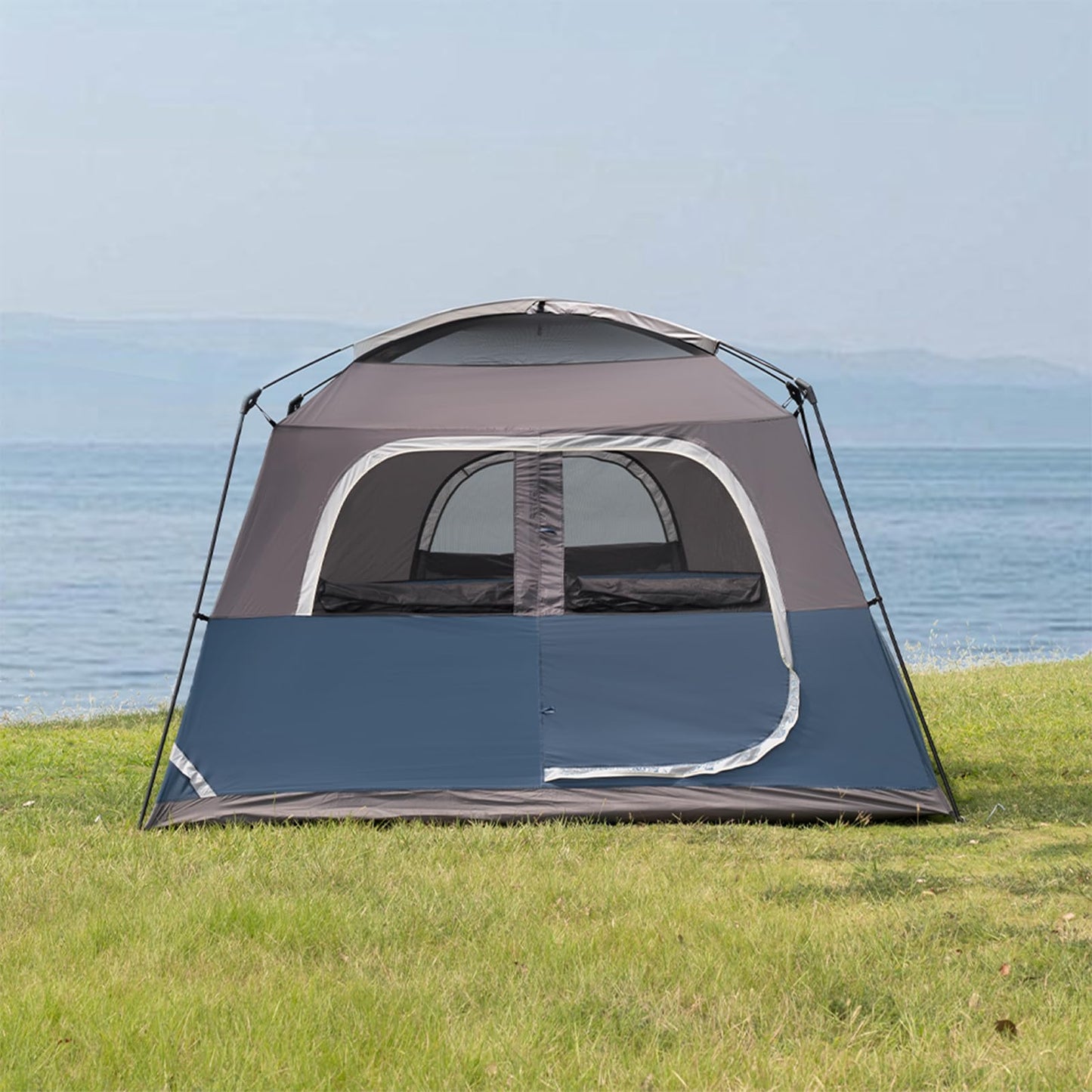 Outdoor Camping Tent Blue Grey 6 Person Tents Portable Large Instant Cabin Tent Easy Setup Waterproof Windproof with 5 Large Mesh Windows and Carry Bag for Outdoor Camping & Hiking
